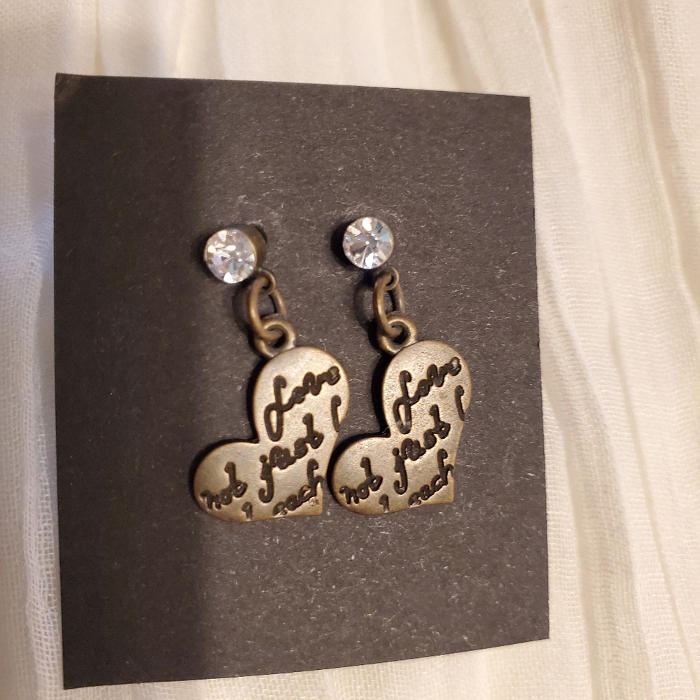 Rhinestone with dangling Love Heart Earrings